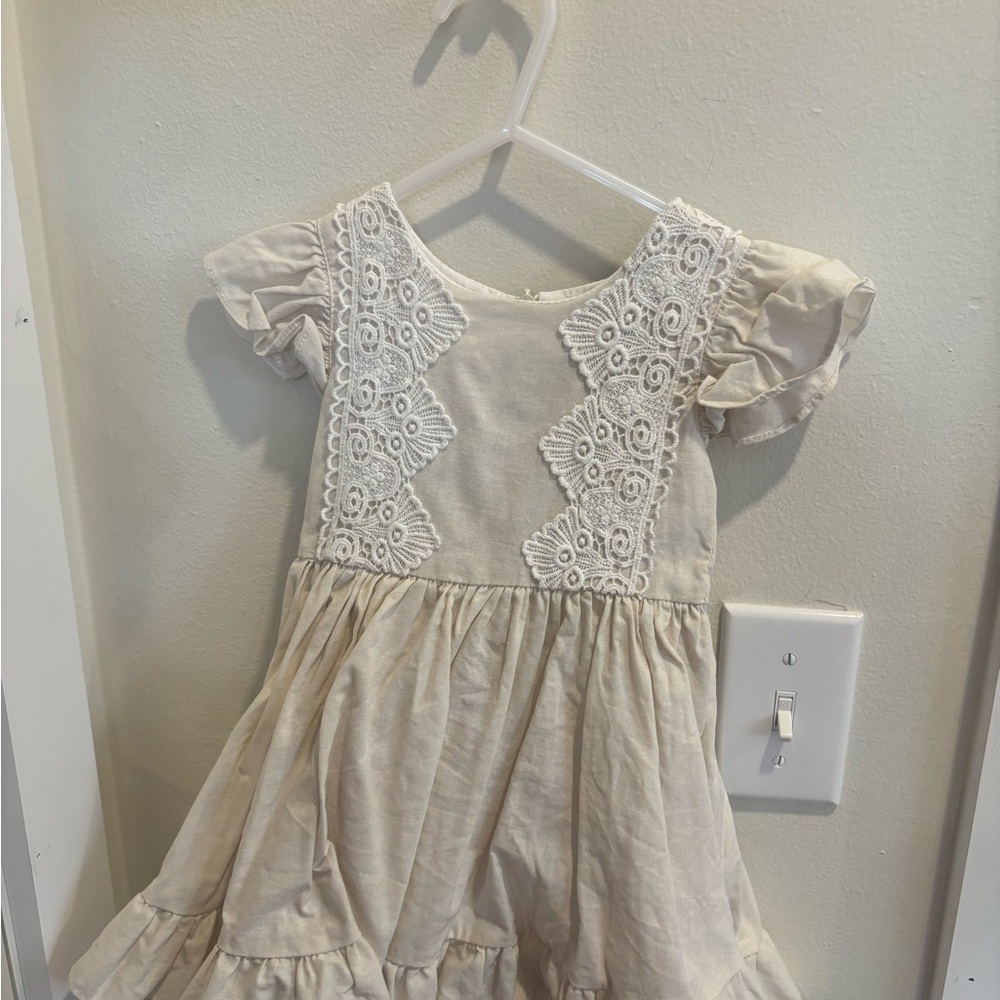 Elegant Cream Kids Dress with Lace Accents